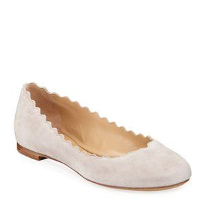 CHLOE Lauren Scalloped Suede Ballerina Flat nwot